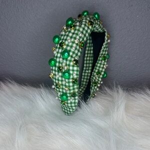 Green Gingham Beaded Headband